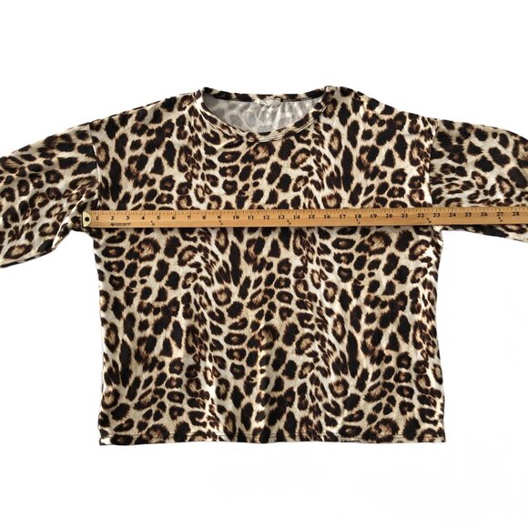 Olivia Rae Top Womens Size L Leopard Print Round Neck Long Sleeve - Picture 4 of 6
